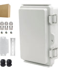 Ip67 Waterproof Electrical Junction Box In Grey Abs Plastic Includes Mounting Plate And Four Stainless Steel Wall Brackets For Outdoor Routers Switches Diy Projects And Built Tough For Any Weekend Warrior Setup with accessories.