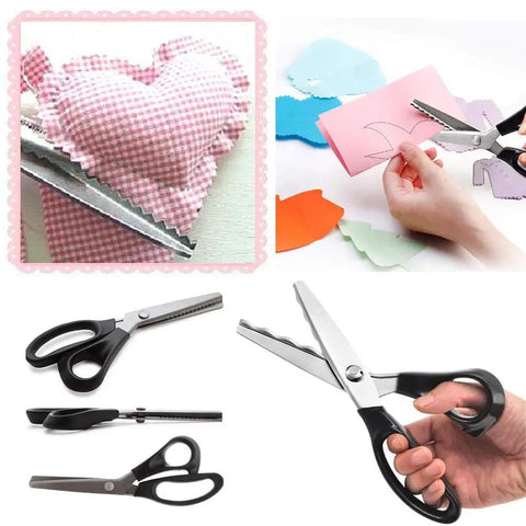 Pinking Shears For Fabrics Pro Grade Multi Purpose Stainless Steel Scissors With Black Handle 18mm on fabric and paper