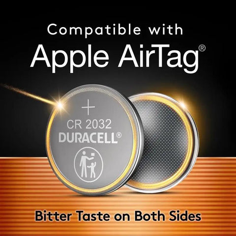 Ready To Roll 2032 Cr2032 Lithium Coin Battery 3V Two Pack with bitter child-proof coating for Apple AirTag.