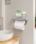 Rustic Wood Toilet Paper Holder With Shelf Easy Mount Wall Mounted Tissue Roll Holder With Black Metal Accents All In One Bathroom Organizer For Bath And Washroom Sturdy Pine Wood displaying items