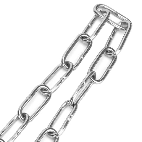 Heavy Duty 1/8 Inch By 49 Feet Stainless Steel Coil Chain With Galvanized Polished Finish for outdoor use and DIY tasks.