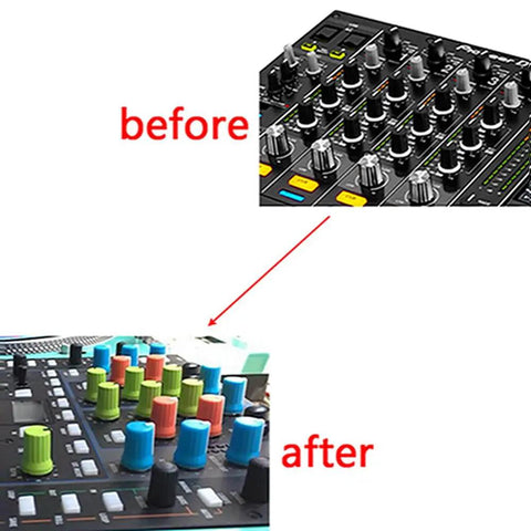 Before and after image using 5 Pack EQ Knob Replacement Set For DJ Controllers And Mixers Durable Potentiometer Fader Caps