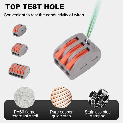 90 Piece Lever Wire Connectors Kit For Quick Wire Splice Push In No Fuss Easy Install 2 3 5 Conductor Options top test hole