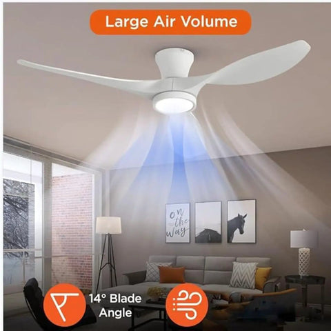 52 Inch Ceiling Fan With Lights Remote Control Modern Low Profile Design Quiet Reversible DC Motor for living room with couch