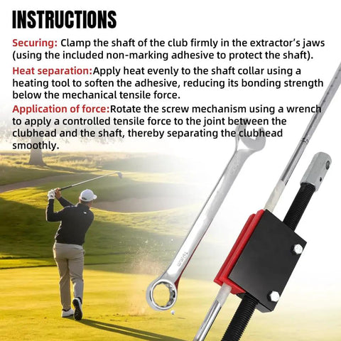 Instructions for Three Size Adjustable Golf Shaft Puller And Club Shaft Extractor For Steel And Graphite Golf Clubs