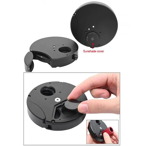Six Position 1 Inch Telescope Filter Wheel Made From Aluminum Alloy With Sunshade Cover for easy magnetic filter swaps and imaging.