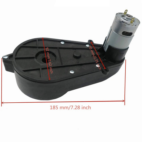12V Kids Ride On Car DIY Harness Kit component showing 2 RS550 gearbox measurements, essential for remote control assembly.