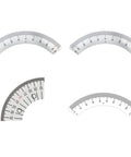 Four arc-shaped stainless steel protractor rulers with 45° angle markings for milling machine parts.