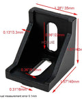 Ten Pack 4040 Inside Corner Bracket Gusset For 4040 Aluminum Extrusion Profile 40x40x35mm With 8mm Slot, black, side view with dimensions.
