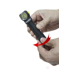 Wizard Pro V3 XHP50 Warm USB Magnetic Headlamp With 2300 Lumens shown being adjusted by hand