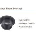 Heavy Duty 4 Pack Flanged Sleeve Bearings 8Mm By 10Mm By 7Mm Pom Oilless Bushings Built Tough For Equipment Runs Slick And Zero Hassle Self Lube Design Black, showing a single POM bearing with flange.