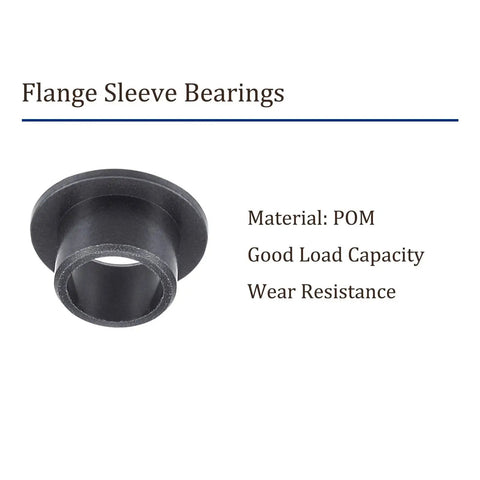Heavy Duty 4 Pack Flanged Sleeve Bearings 8Mm By 10Mm By 7Mm Pom Oilless Bushings Built Tough For Equipment Runs Slick And Zero Hassle Self Lube Design Black, showing a single POM bearing with flange.
