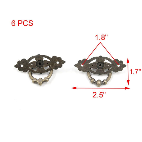6 Pack Antique Bronze Vintage Cabinet Pulls 2.5 Inch Ring Drawer Handles With Screws, shown in measurements, floral design