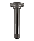 6 Inch Ceiling Mount Shower Arm And Flange In Titanium Finish With Half Inch NPT Connection For Overhead Rainheads Durable Brass Construction Direct Ceiling Install And Modern Bathroom Renovation Ready displayed vertically against white background