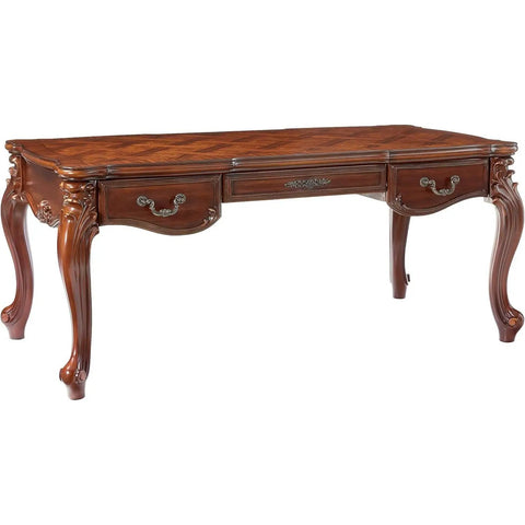 Heavy Duty Cherry Oak Finish Executive Desk Legs To Instantly Level Up Your Office Setup With A Smooth Real Wood Look That Looks Totally Fresh And Built To Last Forever, showing carved details and drawers.
