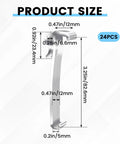 Built Like A Tank 24 Pack Window Blinds Valance Clips Replacement For Curtains Durable Plastic dimensions displayed on a graphic.