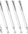 Four silver Telescoping Magnetic Pickup Tool Set With Pen Clip Design shown with extended length and magnetic tips