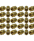 Heavy Duty One Inch NPT Female Equal Union Couplings Solid Brass Pipe Thread Fittings Fifty Pack on display.