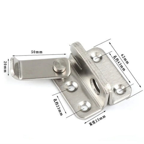 Stainless Steel Spring Latch Lock Bolt Door Gate Cabinet Furniture Hardware with dimensions of 50mm by 62mm, adjustable installation.