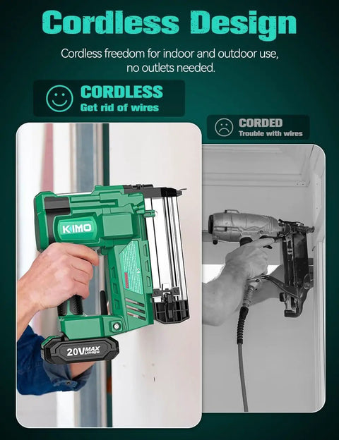 Heavy Duty 2 Inch Cordless Brad Nailer And Stapler Combo 18 Gauge 20V Power Tool with quick draw trigger in use