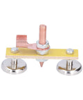 Heavy Duty Welding Ground Clamp Tools With Magnetic Base And Dual Strong Magnets For Secure Mechanical Maintenance Holds Firmly At Up To 300 Amps Current Without Slippage During Tough Fabrication Projects, close-up of the tool on a yellow base.