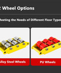 Heavy Duty Machinery Mover Skates With Swivel Non Slip Base And Wear Resistant Steel Casters for different wheel options.