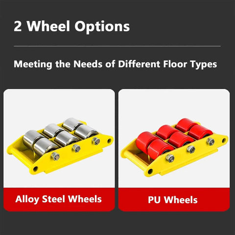 Heavy Duty Machinery Mover Skates With Swivel Non Slip Base And Wear Resistant Steel Casters for different wheel options.