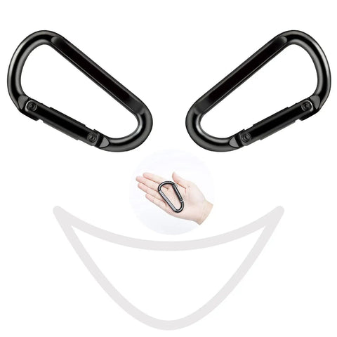 Heavy Duty Carabiner Clip 860 Lbs Capacity 3 Inch D Shape Hook For Hammocks Camping Hiking Keychains Dog Leash Yoga Swing Gym Gear Black One Hand Open Design displayed with hand for scale