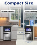 High Efficiency Under Counter Ice Maker, 120 Lbs Per Day, Stainless Steel, dual installation as under counter or freestanding