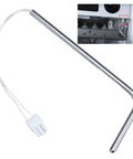 Front view of ice maker bin temperature sensor with stainless steel probe and white 2-pin connector