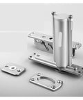 Heavy Duty Invisible Floor Hinge With Auto Rebound Lock Badass Commercial Door Closer showing aluminum components and installation plates.