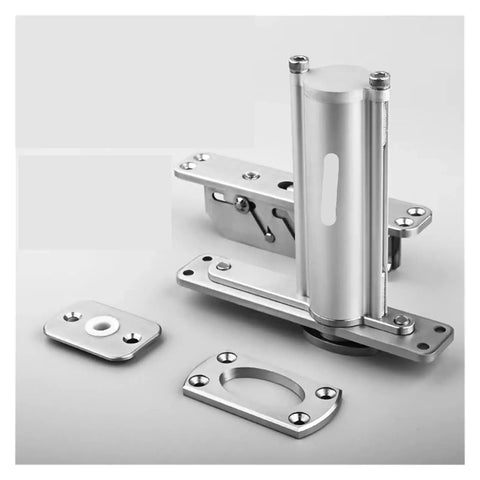 Heavy Duty Invisible Floor Hinge With Auto Rebound Lock Badass Commercial Door Closer showing aluminum components and installation plates.