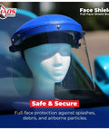 Built Tough Ansi Z87.1 Face Shield Kit Featuring Adjustable Headgear Plus Ten Clear Polycarbonate Shields on a mannequin head.