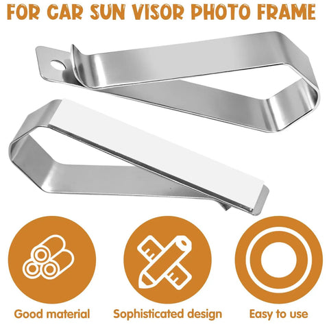 Stainless Steel Car Sun Visor Photo Frames Clips Set For DIY Sunshade Photo Holder, two silver durable visor clip frames