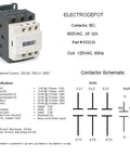 30 Amp 3 Pole Contactor Bundle With 110 To 120V Coil, Handles Motor Load 32A And Lighting 40A, shown with technical specifications