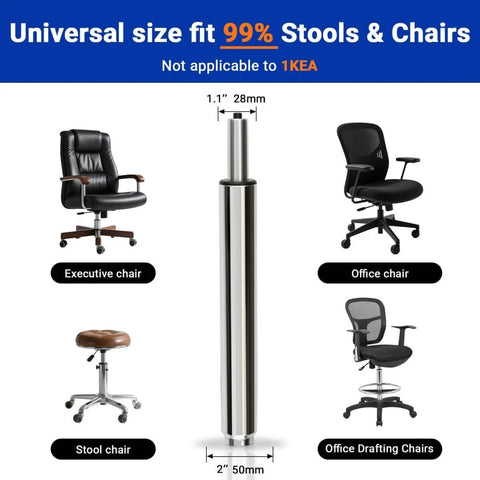 Extra Long Gas Lift Cylinder Tube For Bar Stool 17 To 27 Inches 10 Inch Stroke Heavy Duty 1000 Lbs Class 4 Hydraulic Pneumatic Cylinder Shock Piston Fits Sinking Drafting Chair shown with various chair types.
