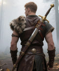 Back Sword Holster Leather Sword Holder With Adjustable Buckle Comfortable PU Leather Sword Frog on a warrior in forest