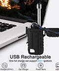 Waterproof Windproof Arc Plasma Lighter USB C Rechargeable with flexible neck next to laptop for charging
