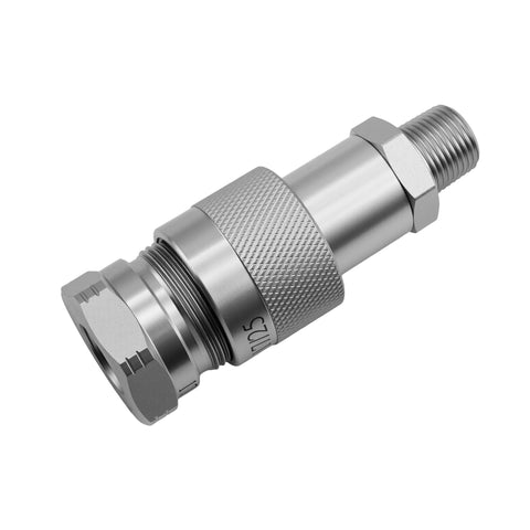 Hydraulic quick-coupler, 3/8-inch, chrome-plated steel with knurled body and threaded ends