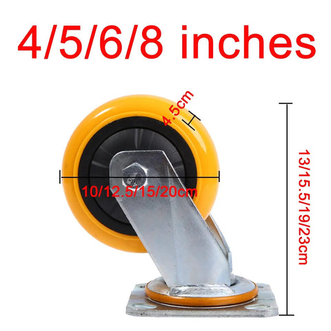 Heavy Duty Swivel Caster Wheels With Top Plate And Brake For Furniture And Workbenches, Quiet Polyurethane Wheels, size details shown