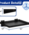 Beefy Heavy Duty Slatwall Shelf 16x12 Inch Steel Storage Rack For Garage And Workshop 2 Pack Holds Up To 100 Lbs All Steel Construction