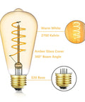 Low Voltage 12V LED Edison Bulbs 40W Equivalent Amber Glass Vintage Spiral Filament With E26 Base For RV 2700K Warm White