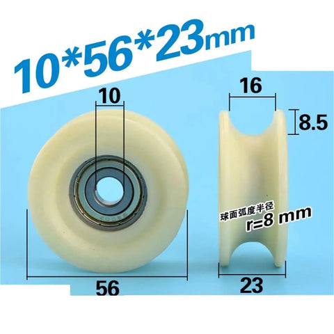 Heavy Duty U Groove V Groove Nylon Caster Wheel With Steel Bearing Built Tough Rolling Smooth For Sliding Gates Industrial Trolleys And Machinery Tracks Single Unit No Hardware Included, dimensions 10*56*23mm.