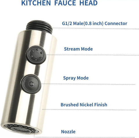 Two Function Kitchen Sink Faucet Sprayer Head With ABS Plastic Brushed Finish G 1/2 Male Connector showing stream and spray modes