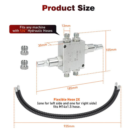 Mini Excavator Cushion Valve Kit For Swivel Motors Complete Assembly Plug And Play Ready Fits Any Mini Excavator With One Quarter Inch Hydraulic Hoses And M14x1.5 Thread Ends Durable Silver Finish Easy Install For Long Lasting Performance