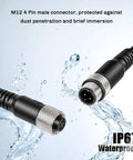 IP67 waterproof M12 A Code 4 Pin Sensor Cable Male To Female Straight Aviation Connector with dust protection, 5M length, black