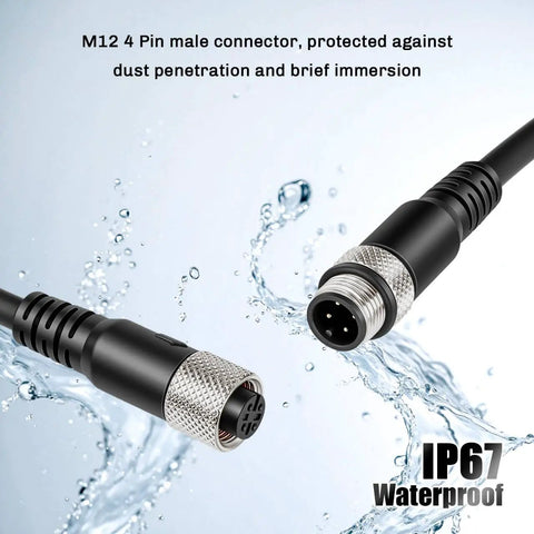 IP67 waterproof M12 A Code 4 Pin Sensor Cable Male To Female Straight Aviation Connector with dust protection, 5M length, black