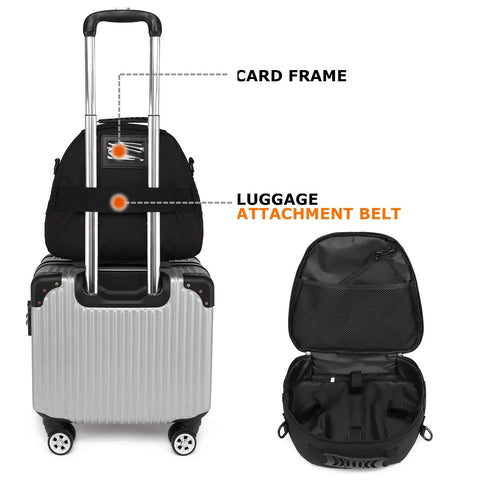 Padded Scuba Regulator Bag With 7mm Foam Padding on suitcase with luggage belt, showing interior compartments, Shockproof Nylon Dive Gear Case.