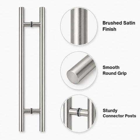 Heavy Duty Satin Round H Type Door Pull 60 Inch Length With 150 mm Bolt 304 Stainless Steel Indoor Outdoor Ready Premium Decorative Hardware For Modern Doors Easy Install Built To Last, brushed satin finish