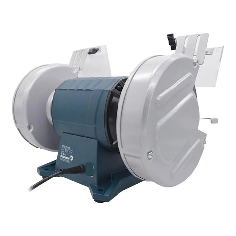 Heavy Lifter Dual Wheel Bench Grinder With Rock Solid Stability For Deburring Sharpening Steel And Aluminum Shop Grade Vertical Tool With 600 Watt Motor showing dual wheels and adjustable supports.